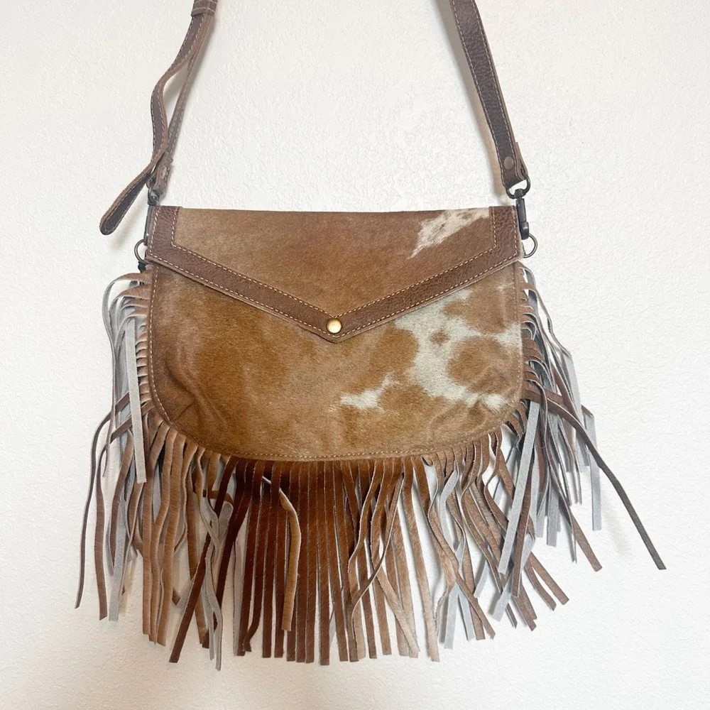 Cowhide Fringe Crossbody Myra Bag - Picture 2 of 8
